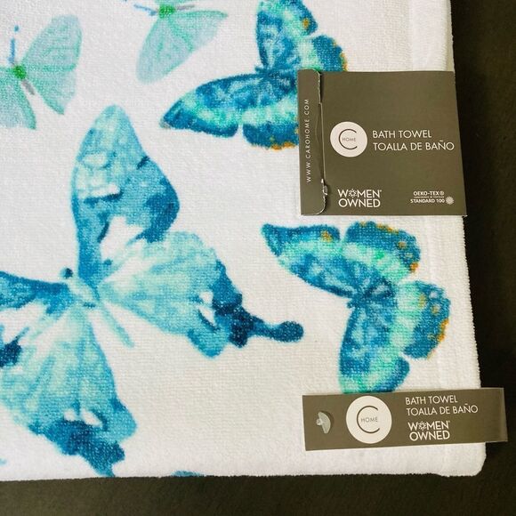 Butterfly Teal Blue Green Print 3-pc Bath Towels Set - Picture 2 of 4
